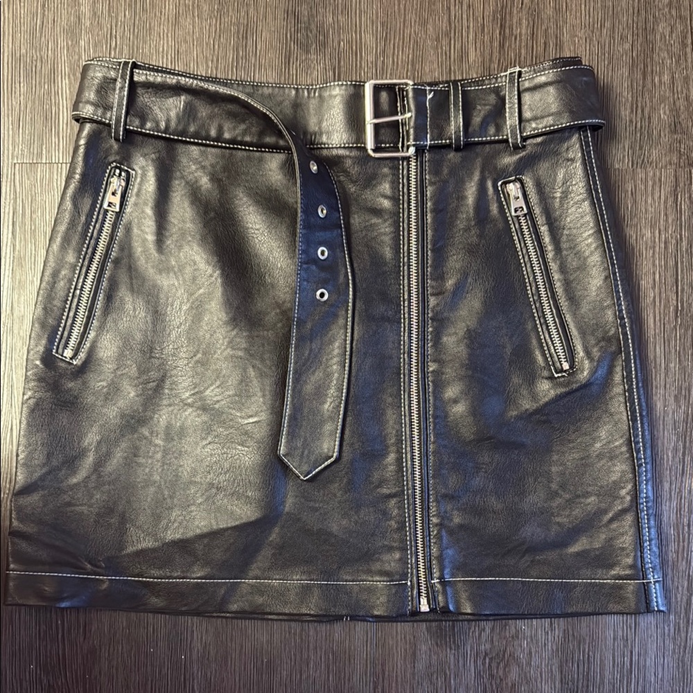 Topshop Vegab Black Leather Mini Skirt